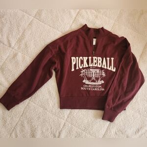 Women's Small Aero 1987  Pickleball Pullover Cropped Sweatshirt Burgundy